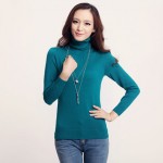 花时美 高领羊毛衫毛衣女装打底衫 秋冬纯色薄修身套头长袖针织衫 14色可选