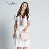 Teenie Weenie 小熊商场同款2015秋冬新品女装时尚连衣裙TTOW53791Q 象牙白