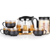 紫丁香 金熊大号花雨飘逸茶壶六件套不锈钢网胆 茶壶1250ML+茶叶罐600ML+茶杯150ML*4 T911