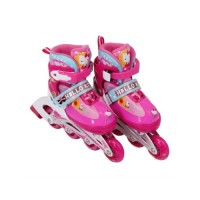 HelloKitty凯蒂猫 可调时尚闪光彩绘卡通直排旱冰鞋溜冰鞋 轮滑鞋套装【送头盔+护膝+护肘+护掌】HCB21026 粉红