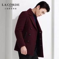 三弦男装 男士韩版修身毛呢大衣 冬季中长款羊毛呢子外套 3色可选