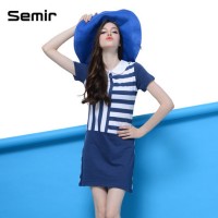 Semir森马 夏装新款女装韩版条纹拼接连衣裙 时尚舒适甜美连衣裙1y9214140602