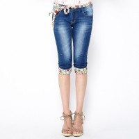 Meters/bonwe美特斯邦威 女装 翻脚口修身直筒牛仔中裤