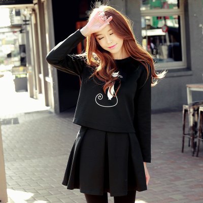 HSTYLE韩都衣舍 韩版2016春装新款女装圆领宽松印花图案套装LU5305⑥