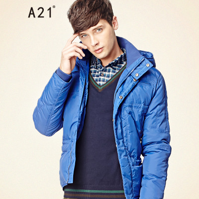 以纯A21 冬装新款男装 时尚休闲保暖连帽羽绒服外套7341153518