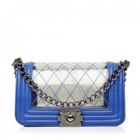 Tata他她 春季蓝色PU配透明PU女式单肩斜挎手袋 菱格链条包6711DAX5