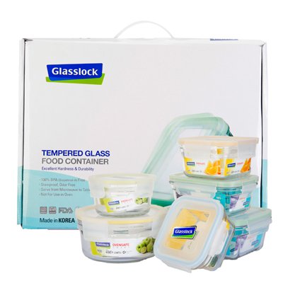 GLASSLOCK三光云彩 钢化耐热玻璃保鲜盒6件套GL07-6-SN 白色