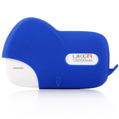 UKER 电鲸 防尘移动电源 充电宝 15000mAh超大容量 双USB输出 蓝色