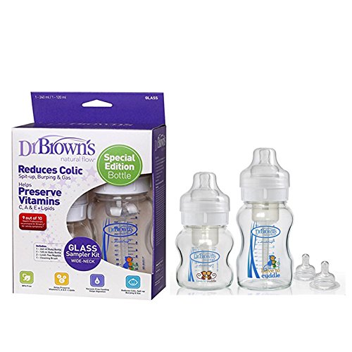 Dr Brown's 布朗博士 玻璃宽口奶瓶套装 耐用抗摔 瓶身色彩更加艳丽 送礼档次高 晶彩特别版