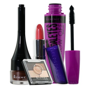 RIMMEL芮谜 倾城魅眼修护套组(倾城魅眼睫毛膏+倾城魅眼眼线膏浓情棕+魅眼五色眼影027+盈润唇膏110)