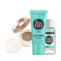 Maybelline美宝莲 特惠套装2(巨遮瑕空气轻垫霜02自然色14g+精纯矿物奇妙新颜隔离乳霜(清润型)(白皙色)30ml+8效合一舒洁卸妆液8ml)
