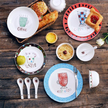 瓷工巧匠 卡通餐具套装 可爱西餐餐具 碗盘碟子套装 12件套