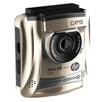 HP惠普 F320 车载行车记录仪 1080P高清广角 测速一体机 GPS轨迹查询 1.9超大光圈 香槟金