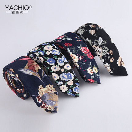 YACHIO雅西欧 水墨个性花纹男士领带礼盒装5cm 韩版窄版棉质花领带 10款可选
