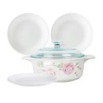 CORNINGWARE康宁 3.25L田园玫瑰玻璃锅+餐具四件组套装CW-32RS7810N/CN