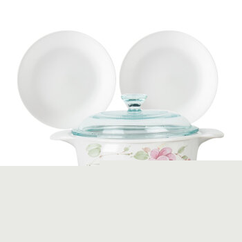 CORNINGWARE康宁 3.25L田园玫瑰玻璃锅+餐具四件组套装CW-32RS7810N/CN