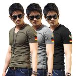 圣桑 男装短袖t恤V领军装男士纯色体恤修身衣服纯色打底衫运动夏季韩版潮 15款可选