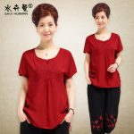 水卉曼 妈妈装夏装新款中老年女装套装加大宽松短袖T恤大码两件套 6色可选