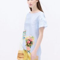 Lily 夏装女装复古直筒套头泡泡袖印花连衣裙114220J7365 两色可选