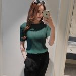 古琪古莉 三宅褶皱上衣女装半袖体恤纯色宽松大码百褶修身雪纺圆领短袖t恤 8色可选