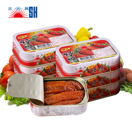 三兴 鳗鱼红烧午餐肉罐头105g*6罐 食品特产即食鱼罐头 台湾进口