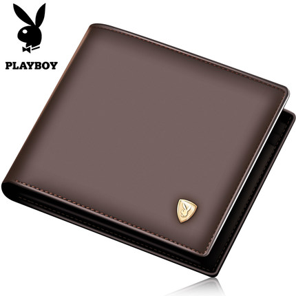 PLAYBOY花花公子 男士钱包短款头层牛皮钱夹男真皮青年横款票夹潮商务休闲