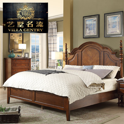 艺墅名流 美式床婚床家具美式乡村实木床1.5/1.8米欧式田园现代简约双人床