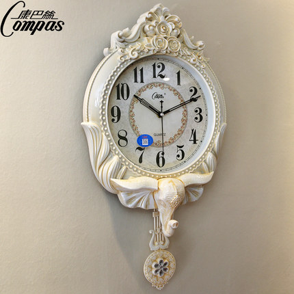 Compas康巴丝 创意挂钟欧式田园摇摆钟表现代客厅静音时钟个性大象石英钟