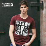PLAYBOY花花公子 男士短袖T恤 夏装修身2016品牌字母印花男款体恤衫 3色可选