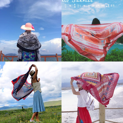 简牛 春夏季民族风棉麻度假丝巾超大披肩两用女文艺百搭海边防晒围巾