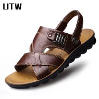 utw 男士凉鞋夏季真皮沙滩鞋休闲鞋子2018新款牛皮厚底防滑拖鞋男鞋 多款可选