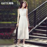 歌兔 雪纺连衣裙夏装长裙2016韩版波西米亚中长款V领无袖沙滩裙子女装 14款可选