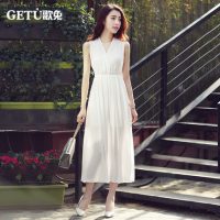 歌兔 雪纺连衣裙夏装长裙2016韩版波西米亚中长款V领无袖沙滩裙子女装 14款可选