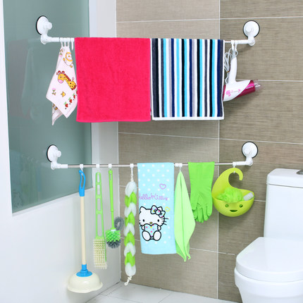 双庆家居 吸盘卫生间毛巾架 不锈钢免打孔挂毛巾杆单杆浴室浴巾架