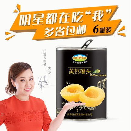 巨鑫源 对开黄桃罐头425g*6罐 出口韩国糖水水果罐头