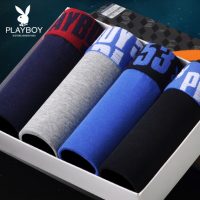 PLAYBOY花花公子 男士内裤纯棉平角裤四角青年透气夏大号性感宽松 4条装 20款可选