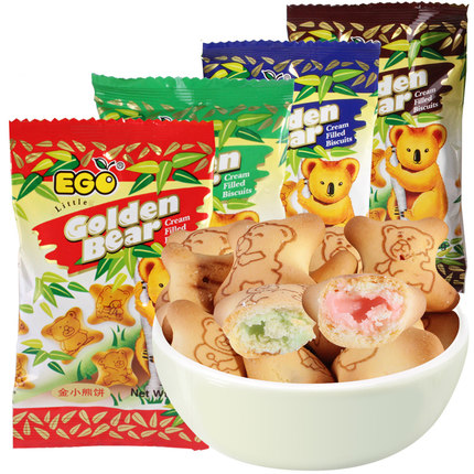 马来西亚进口零食品大礼包ego金小熊灌心夹心饼干小吃批发装500g