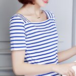 艾尚芭黎 黑白条纹t恤短袖纯棉体恤一字领上衣 2016新款潮女装夏装 9色可选