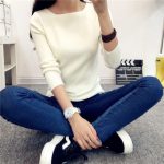 兰夕子 秋冬新款一字领毛衣女装外套针织衫短款套头修身长袖纯色打底衫 5色可选