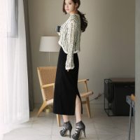 范茜玟 夏秋女装韩版包臀裙棉质修身显瘦高腰中长款一步裙子后开叉半身裙子