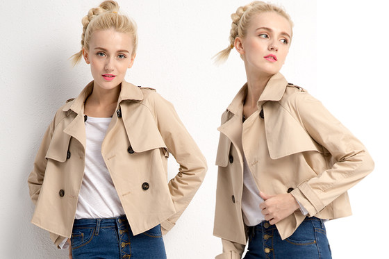 LUIMINE 秋装新款卡其色长袖宽松学生女式风衣小外套休闲短款上衣