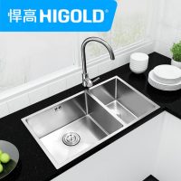HIGOLD悍高 水槽双槽 厨房洗菜盆304不锈钢加厚拉丝手工水槽+水龙头980028(8件套装)