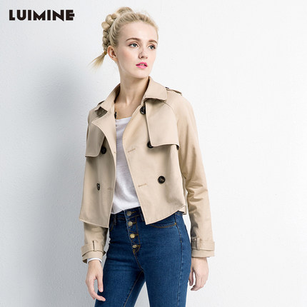 LUIMINE 秋装新款卡其色长袖宽松学生女式风衣小外套休闲短款上衣