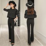 欧丽妃 时尚女装秋季2016新款复古微喇叭裤 九分裤高腰显瘦阔腿休闲裤子