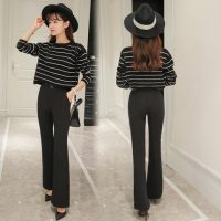 欧丽妃 时尚女装秋季2016新款复古微喇叭裤 九分裤高腰显瘦阔腿休闲裤子