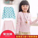 INMAN茵曼童装 秋季新款中大女童长袖波点一字领上衣纯棉T恤3863021261
