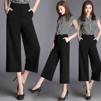 索卡索那 2016秋季新款阔腿裤七分九分裤大码宽松女裤OL直筒裤高腰休闲裤子