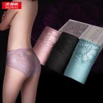 Bejirog北极绒 性感无痕透明蕾丝蝴蝶结大红色 女士三角中腰内裤 3条装