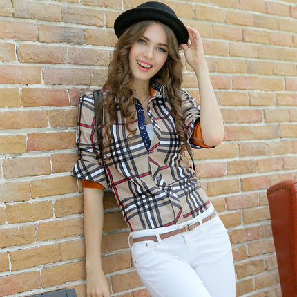 圣大华奴 加绒加厚保暖衬衫 女长袖格子衬衣秋冬季新款韩版修身潮大码女装