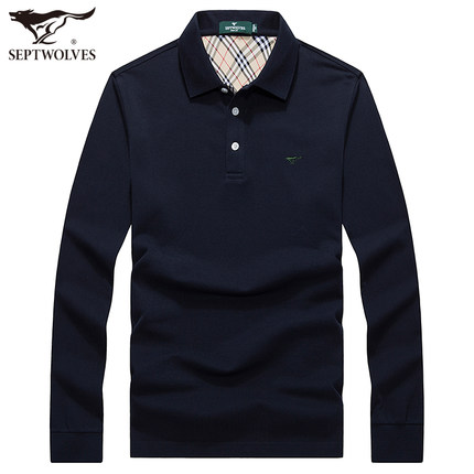 七匹狼 男装 中年男士长袖t恤 翻领纯棉polo衫爸爸装 2016新款秋装